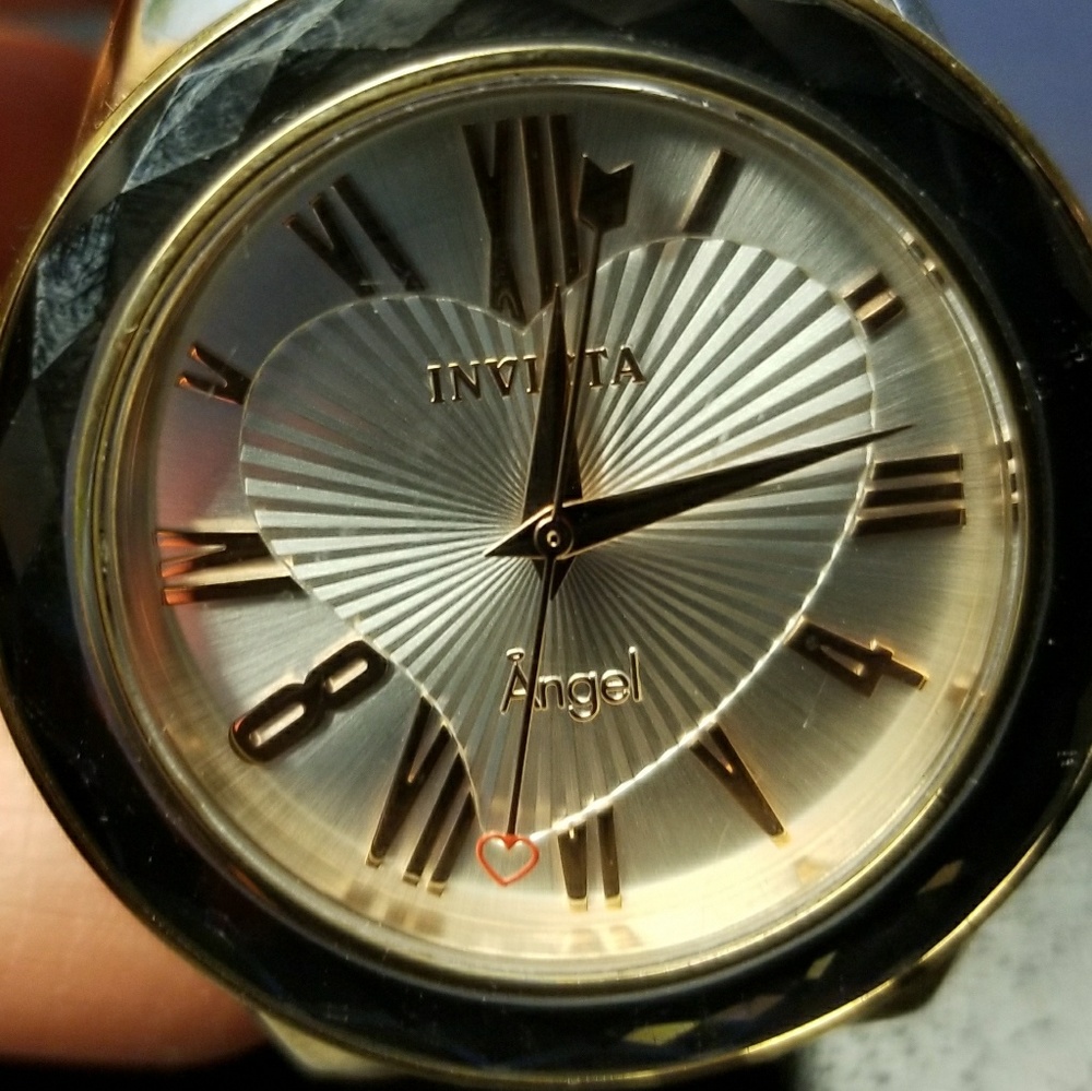 Invicta Angel Quartz Pink Leather Strap Heart